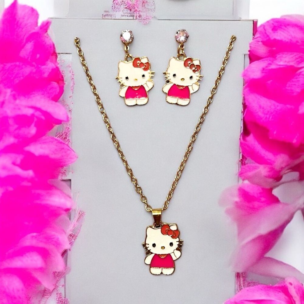 💎2/$30💎 Hot Pink Hello Kitty Earrings And Necklace Set